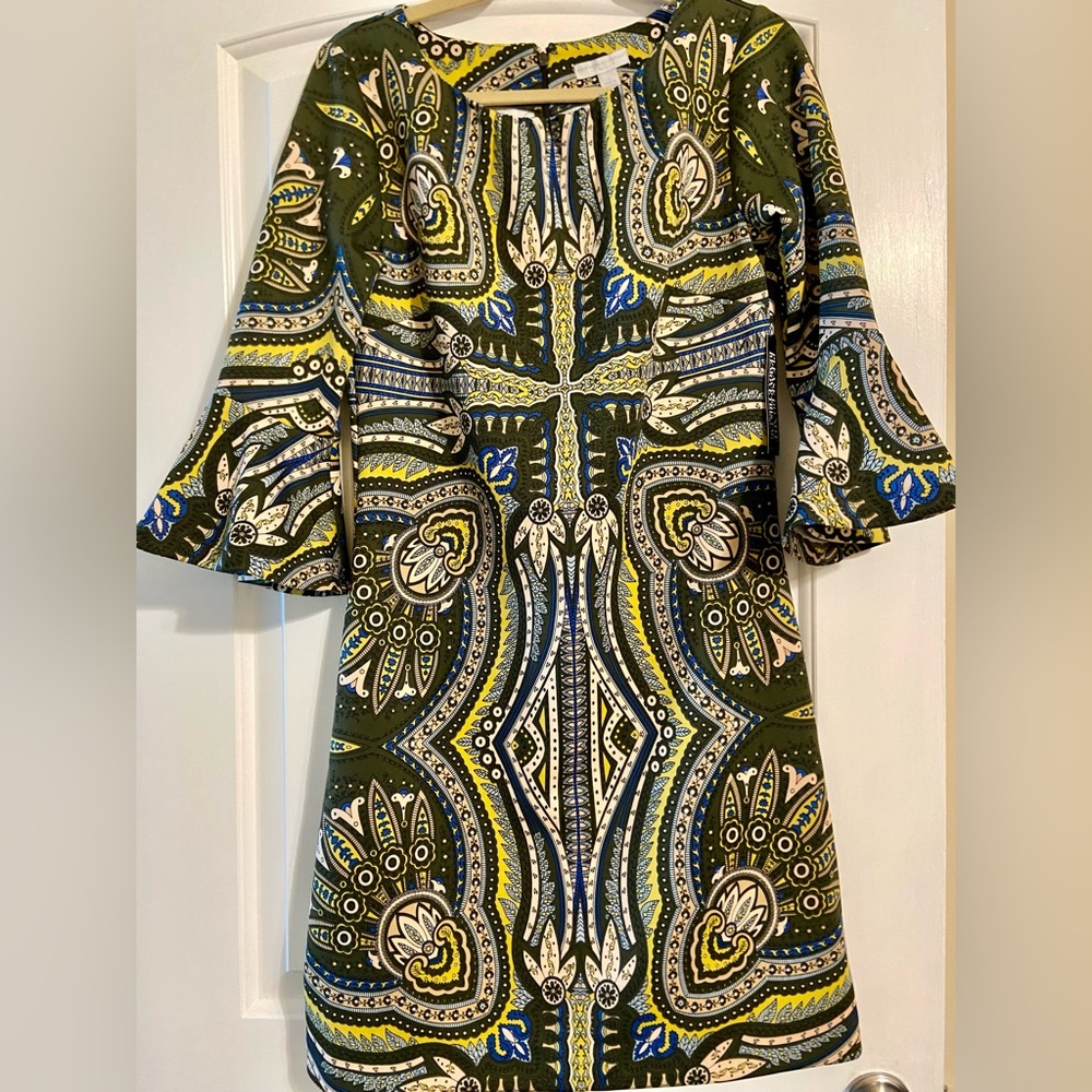 New York and Company Olive Green Print Dress
